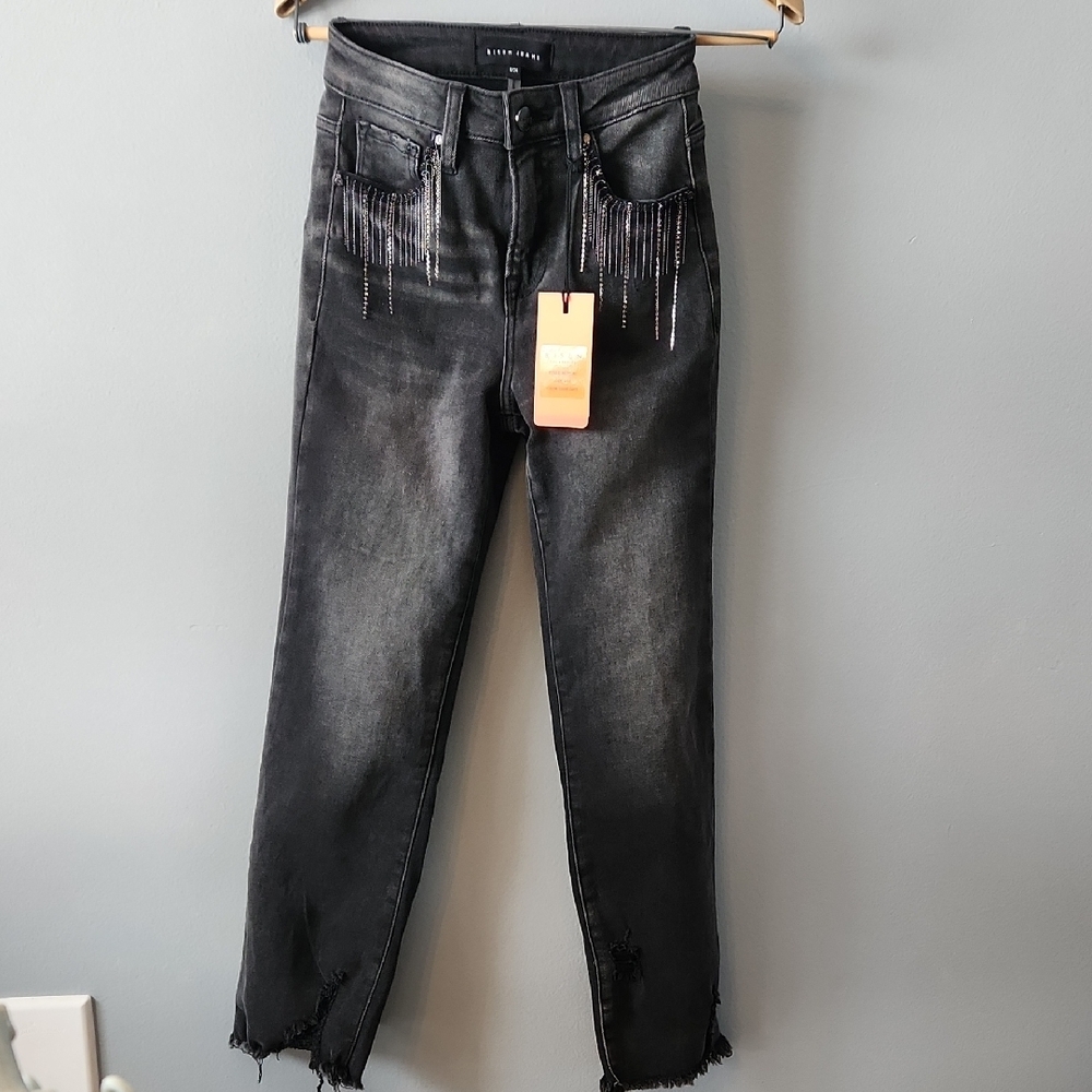 Risen Jeans brand New With Tags Dark Grey With Rhindstones 0/24 Sooo Cute 😍